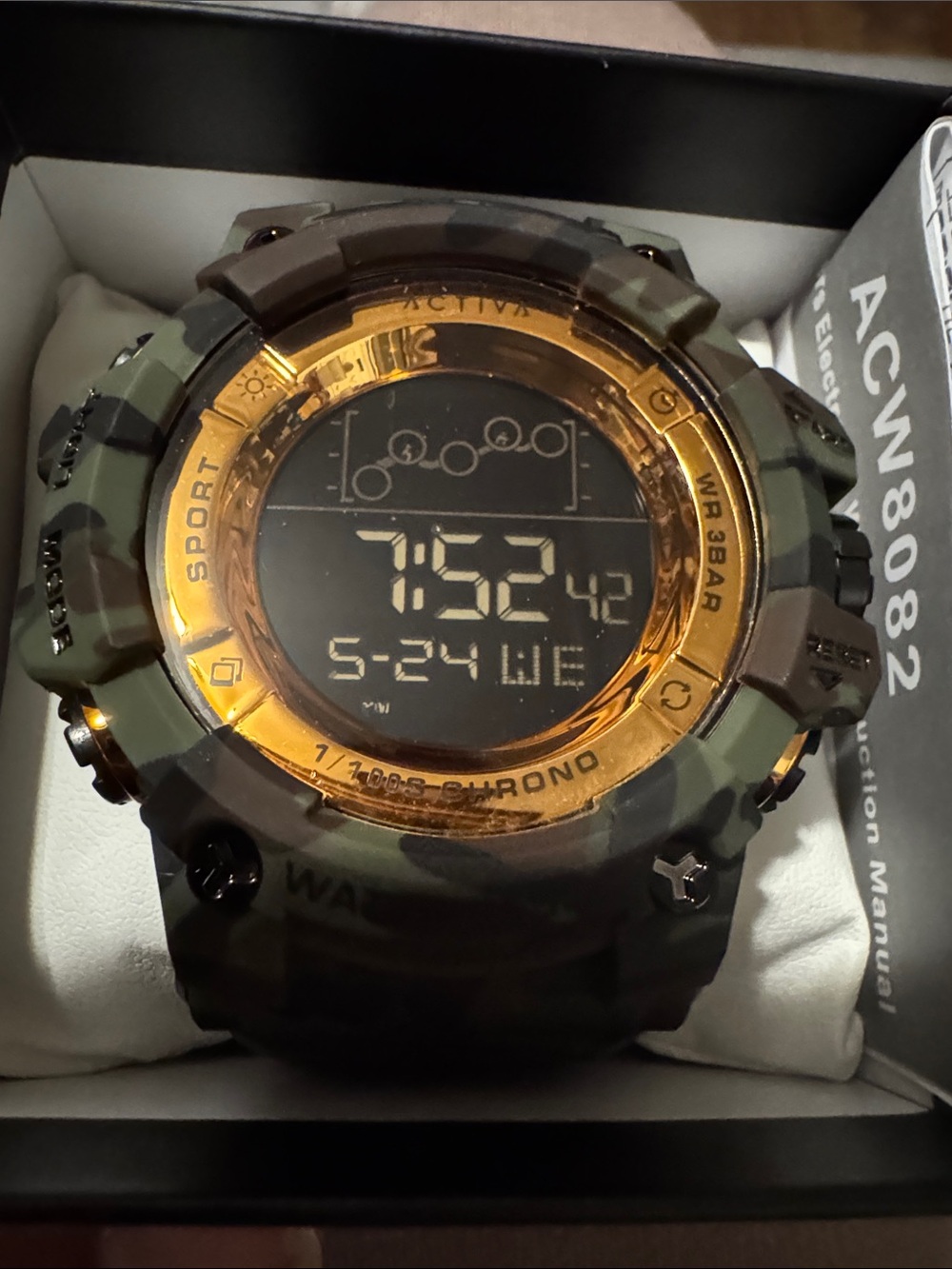 Ativa Camouflage Green Digital Sport Watch with Gold Bezel
